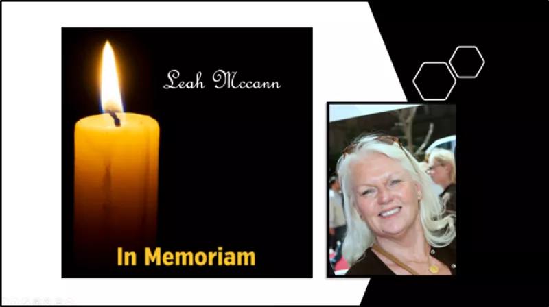 In Memoriam with photo of woman long blond hair black and white background